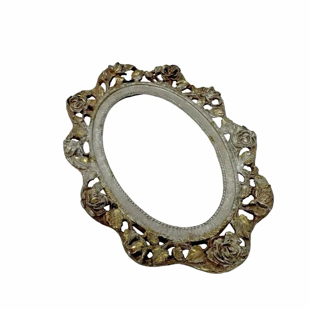 Vintage Matson 608 Ornate Gold Tone Oval Picture Frame Roses Hollywood Regency